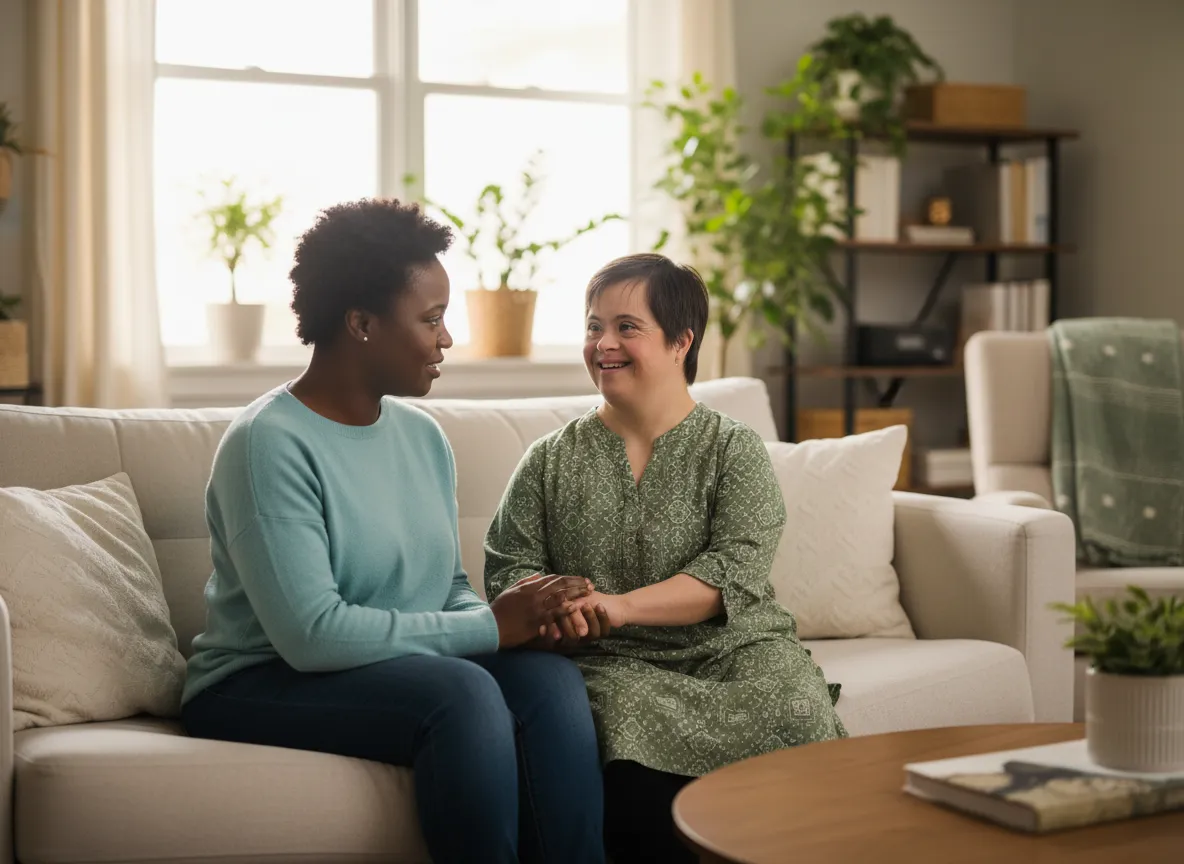Caregiver supporting an individual in a comfortable home setting