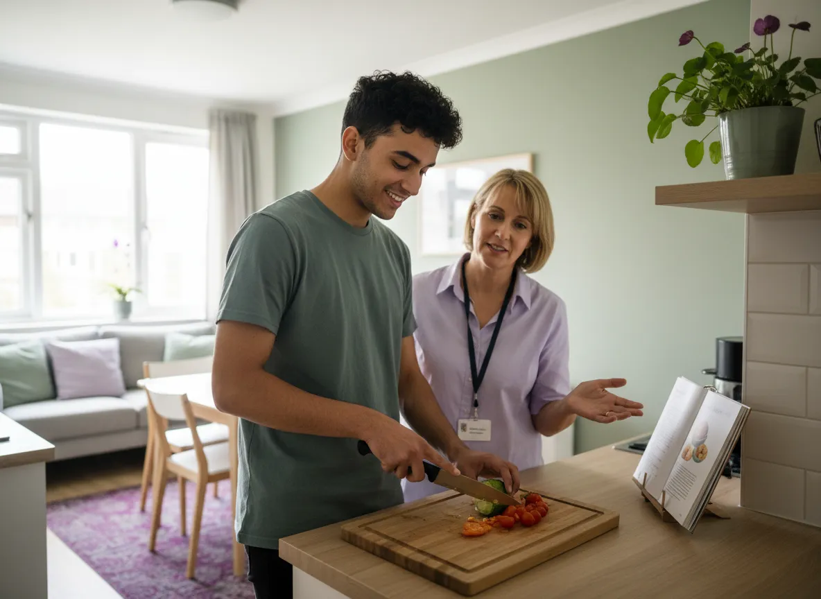 Individual receiving light support with daily living in a calm home environment