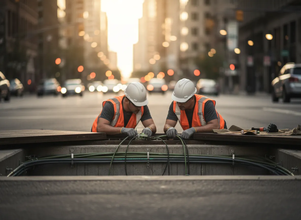 Engineers working on fiber infrastructure