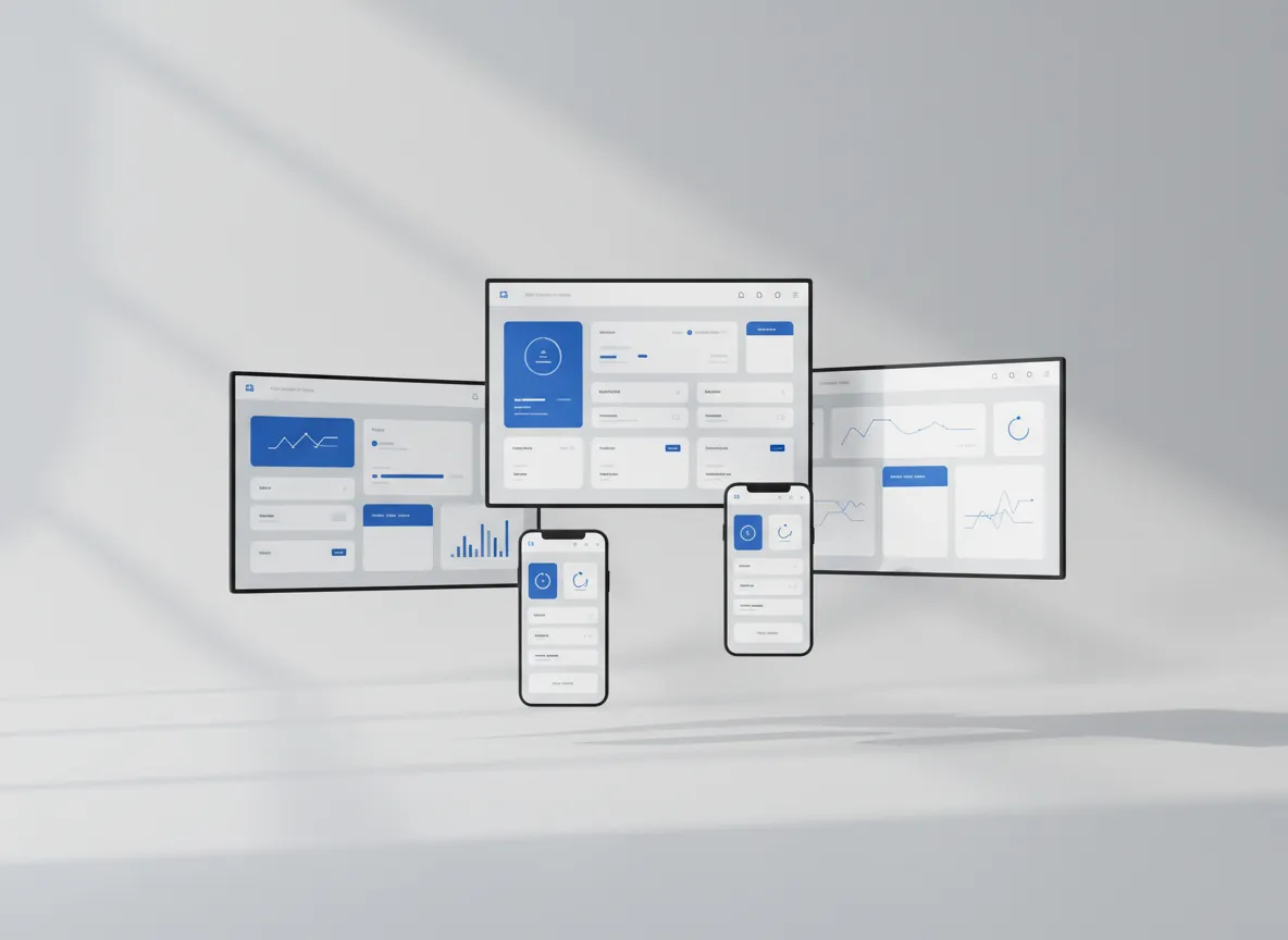 Minimal interface mockups on a desk