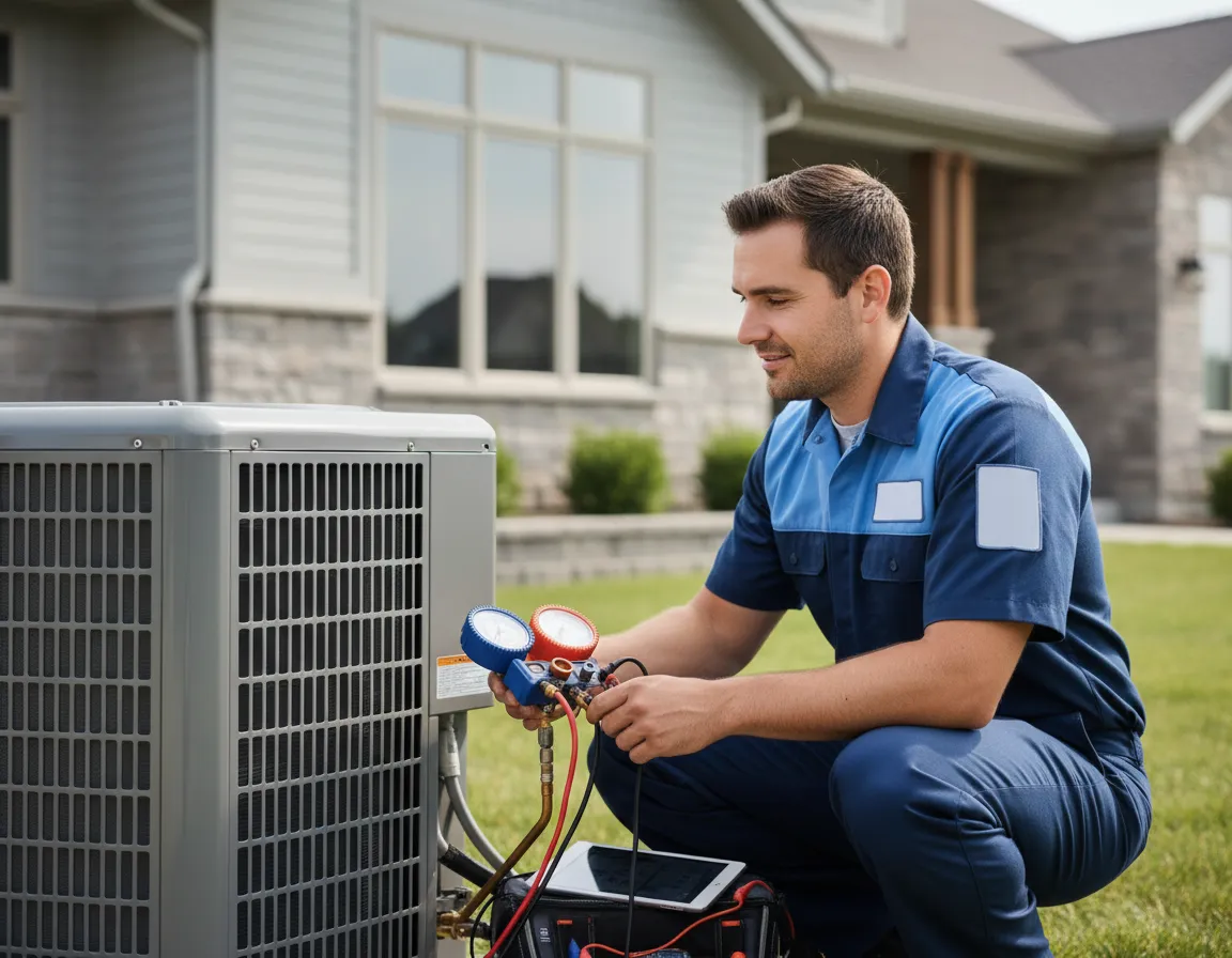 Technician working on HVAC unit