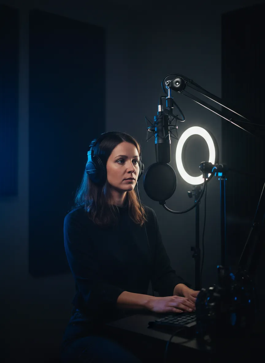 Agency founder testing streaming equipment in a professional studio