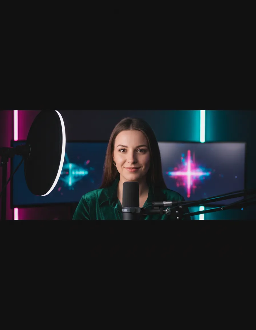 Confident young creator with a professional ring light setup