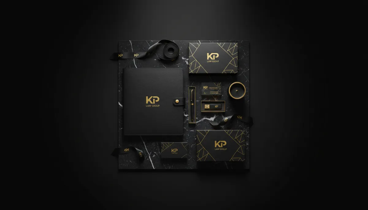 KP Law Group luxury branded merchandise and packaging presentation