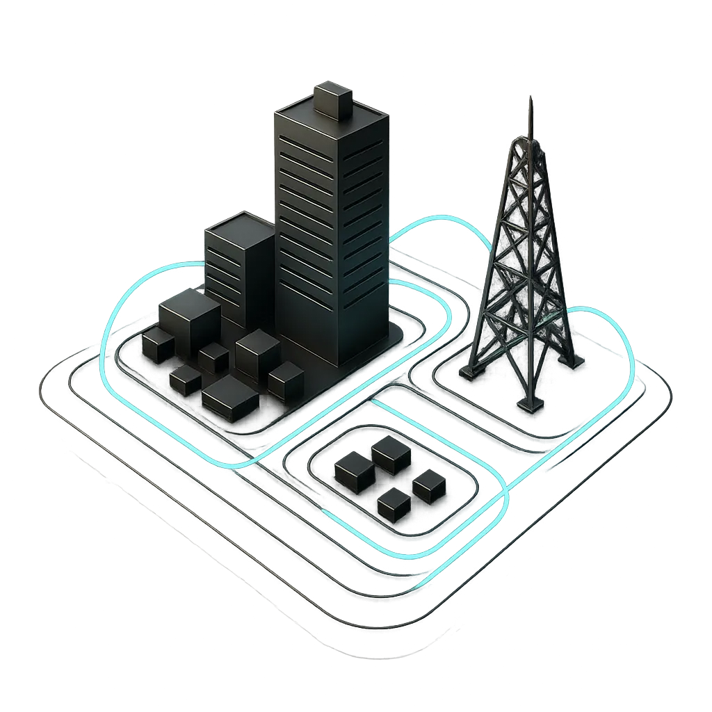 Modern corporate office tower and enterprise operations center symbolizing nearshore scale and stability