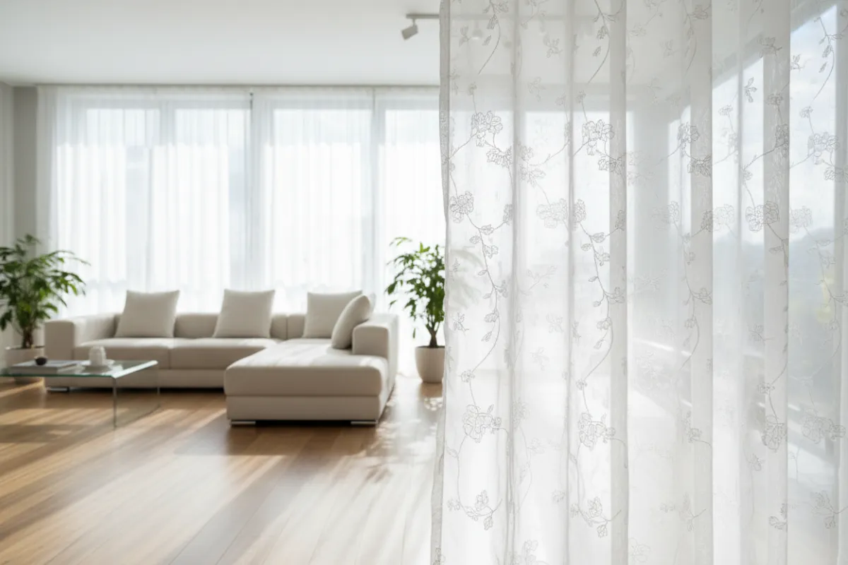Sheer embroidered curtains for living rooms in Bengaluru homes