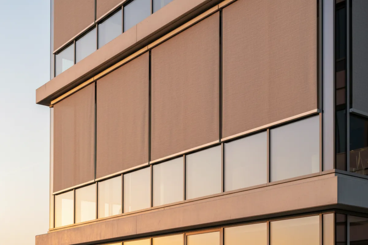 Exterior shades for commercial and institutional spaces