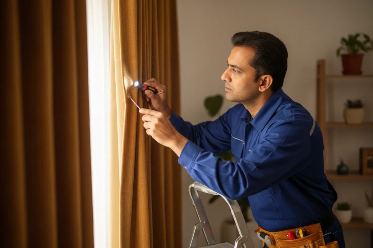 Office reception with tailored HearthLine sheer and blackout layers