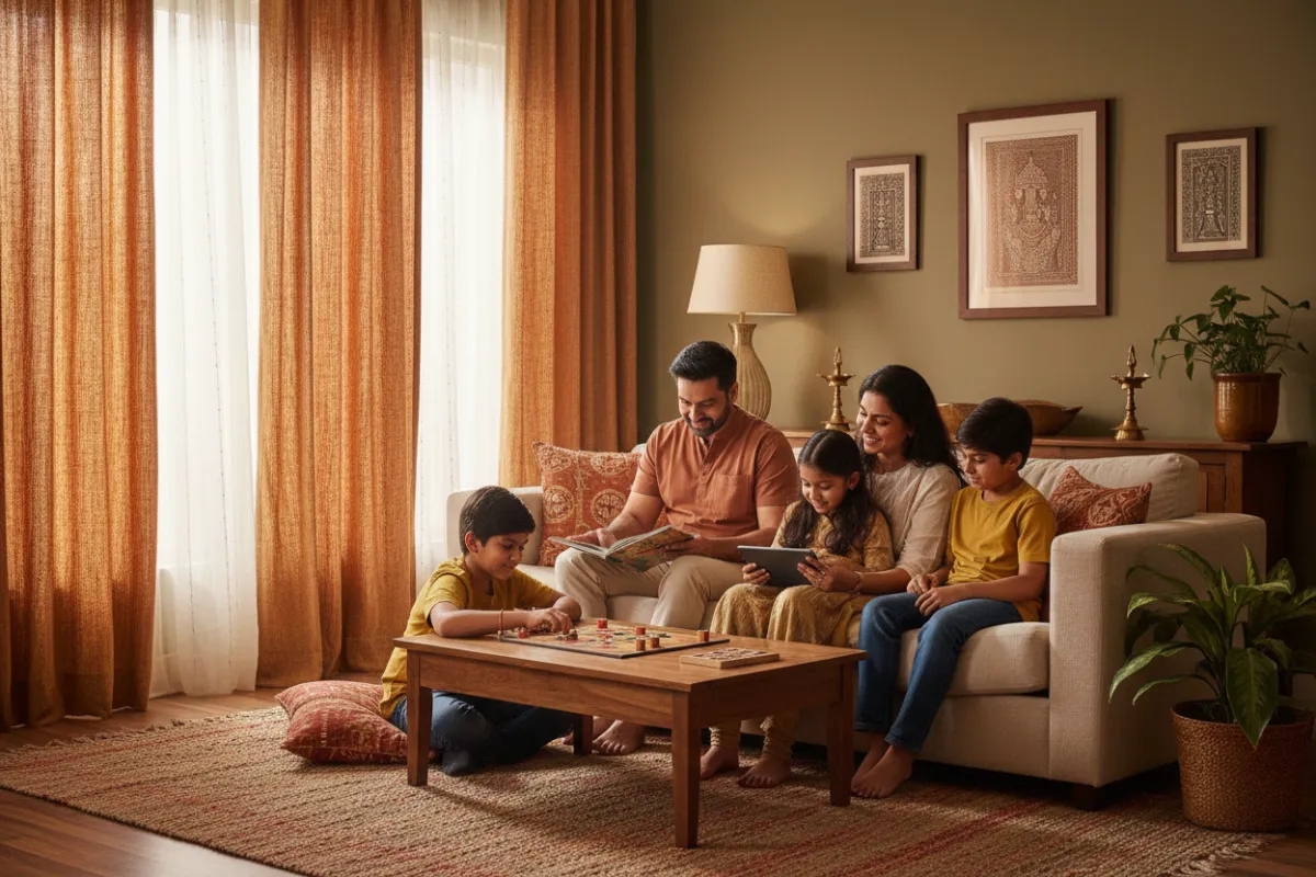 Cozy bedroom with HearthLine blackout curtains and detailed stitching