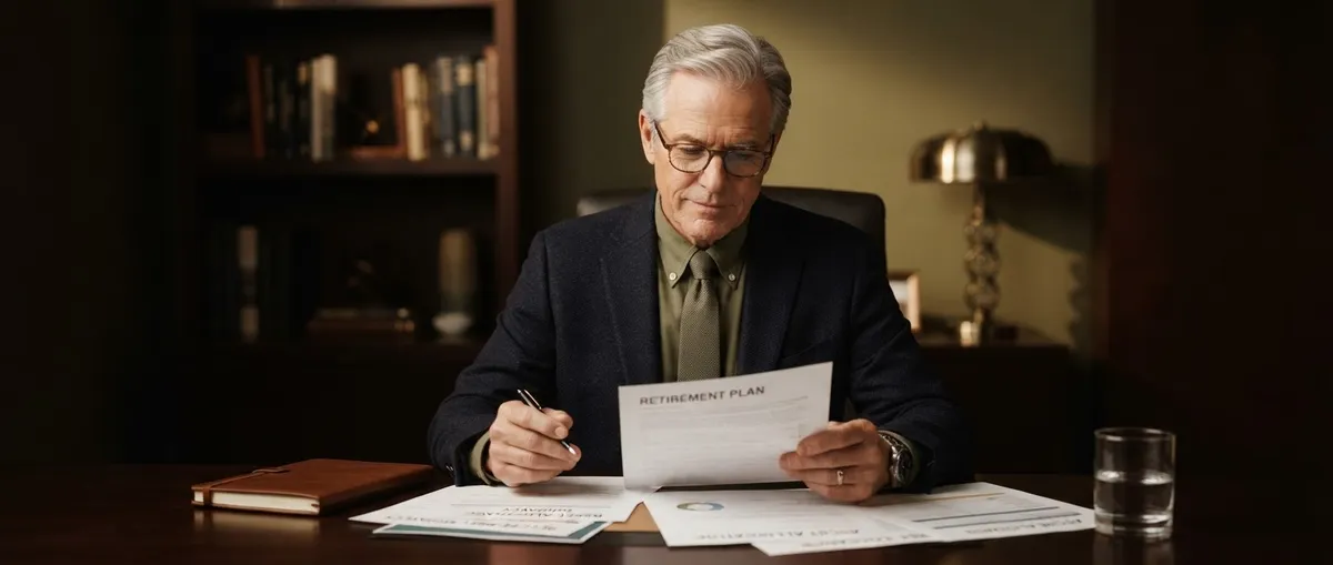 Financially secure senior reviewing stable retirement growth projections