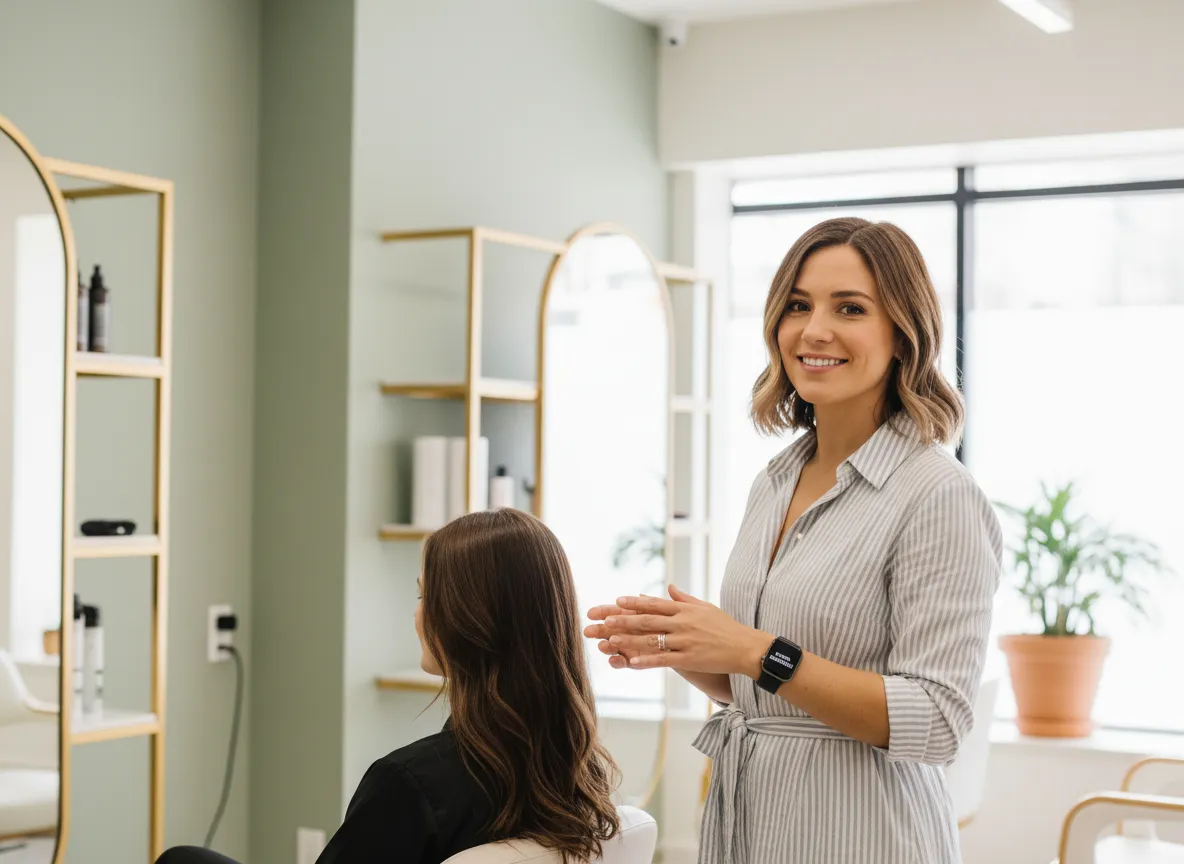 Calm stylist receiving new booking notification