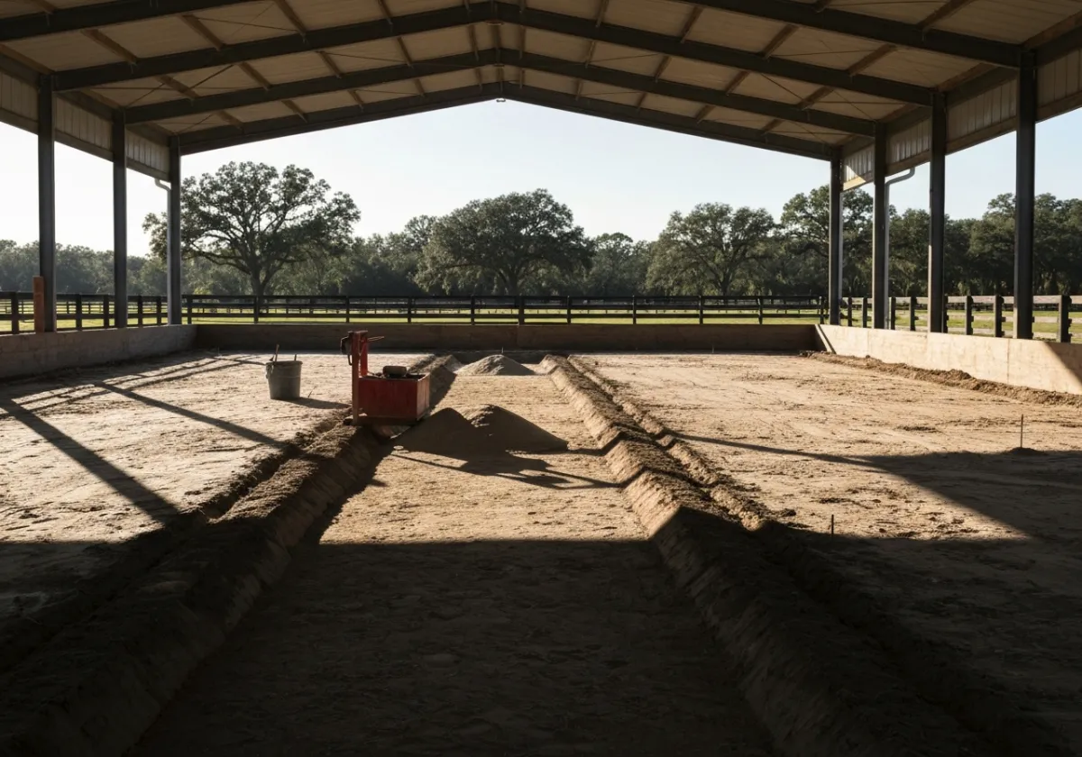 Custom arena footing and drainage preparation