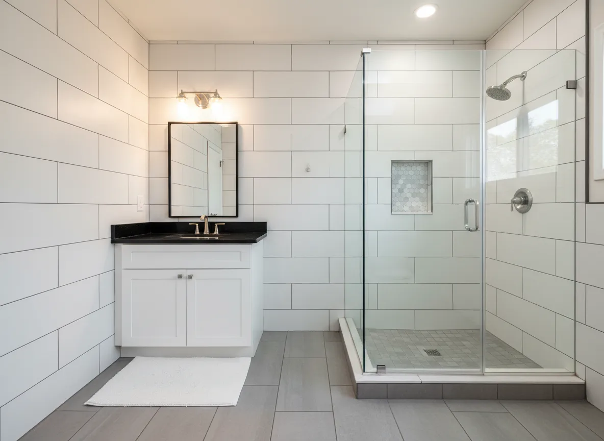 Tile bathroom remodel in Marion County Florida with walk-in shower