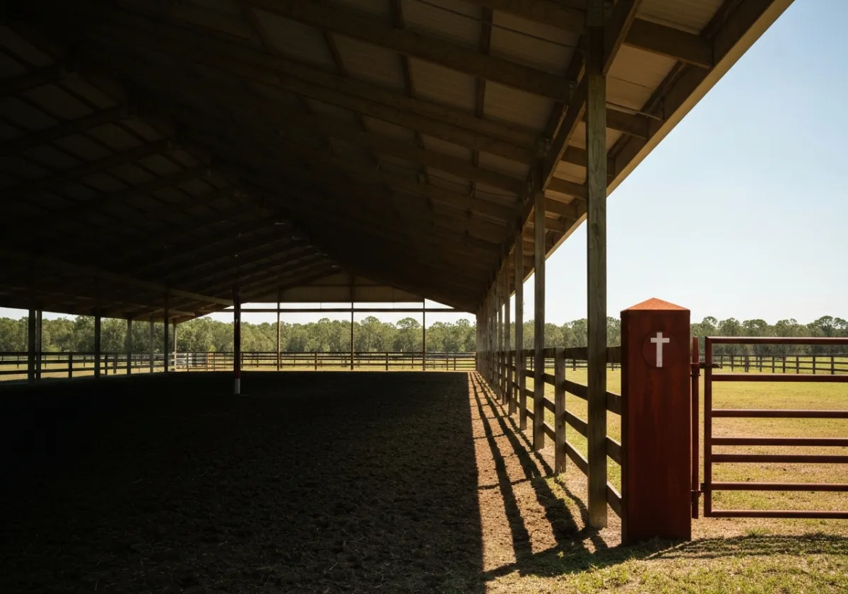 Private farm covered arena view