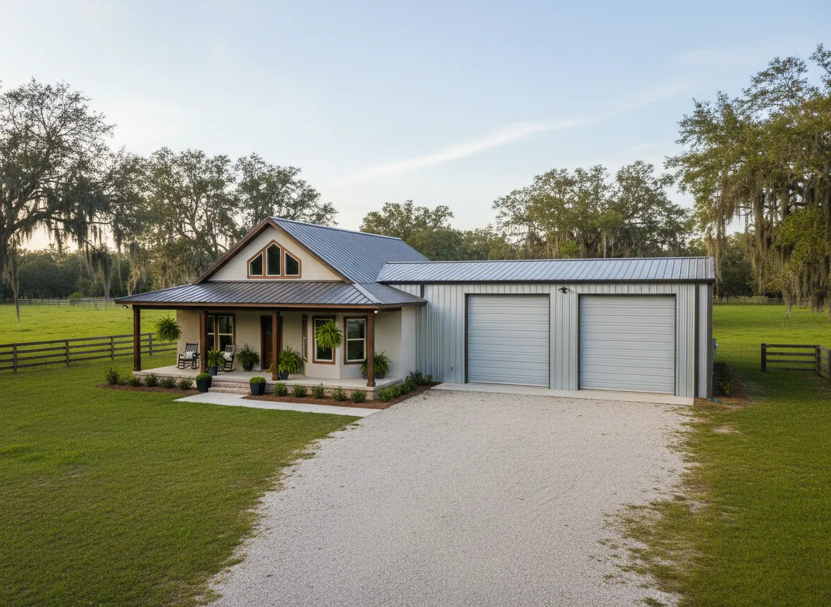 Steel barndominium building on Florida land