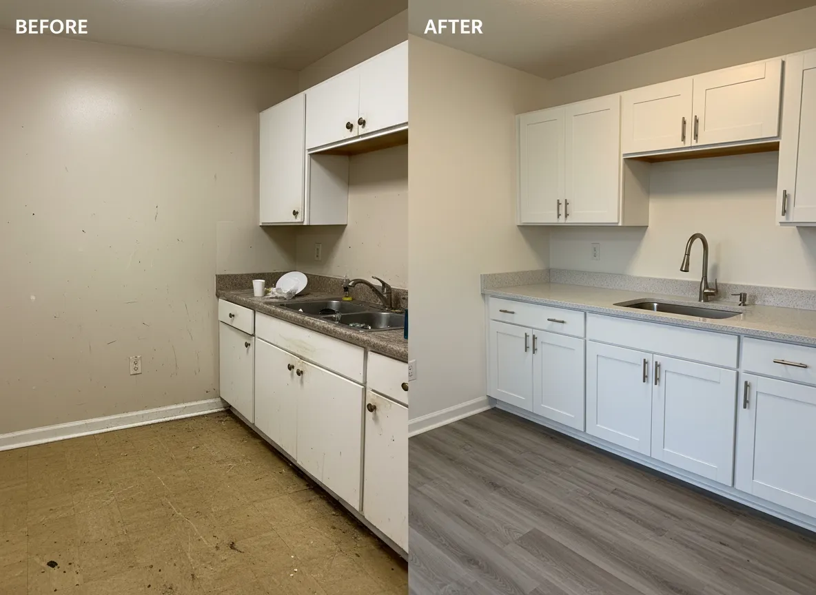 Before and after rental turnover service in Ocala Florida apartment by LK Homes