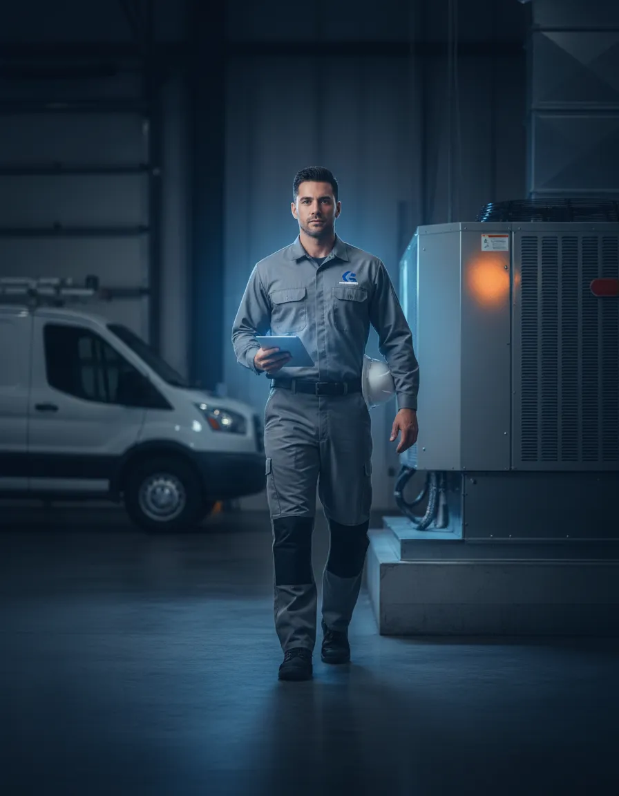 Technician confidently walking away from a finished job