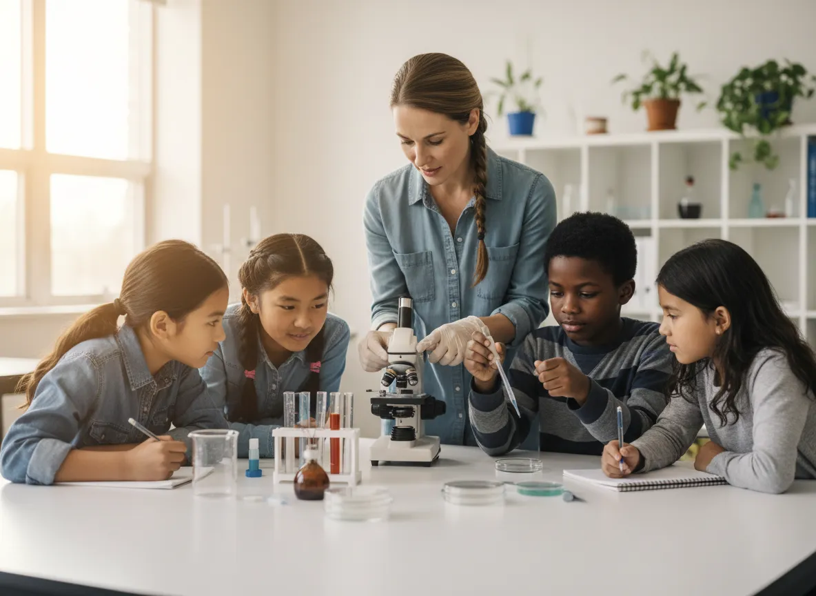 Montana STEM teacher working with students in a lab classroom