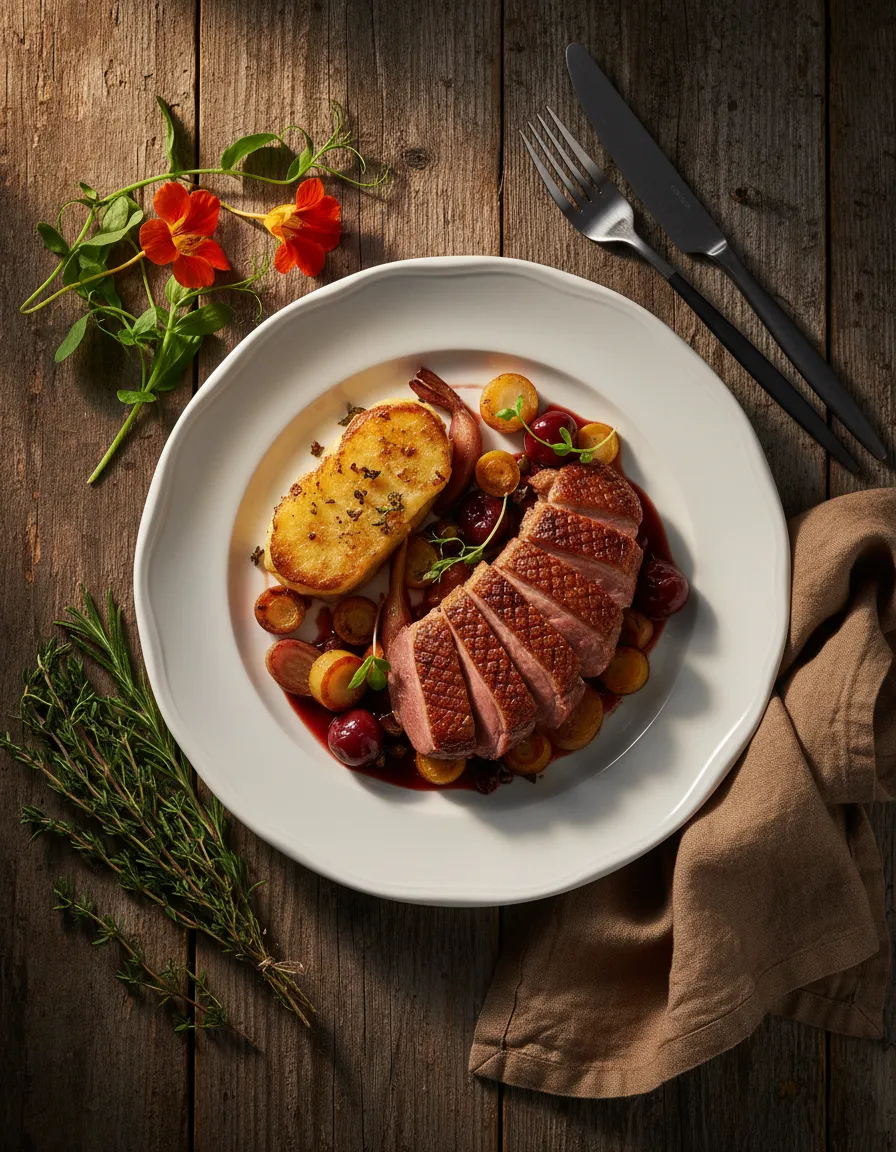 Exquisite French gastronomy dish prepared with local ingredients