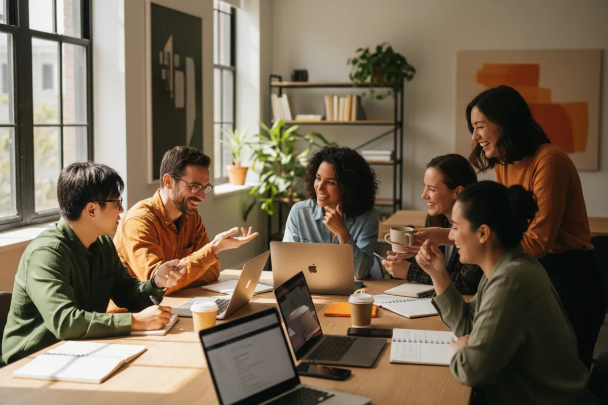 Realistic photo of a human team working in an office