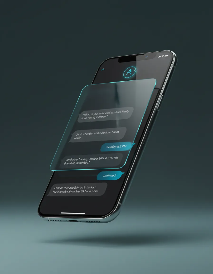 AI automated appointment booking chat on a smartphone interface