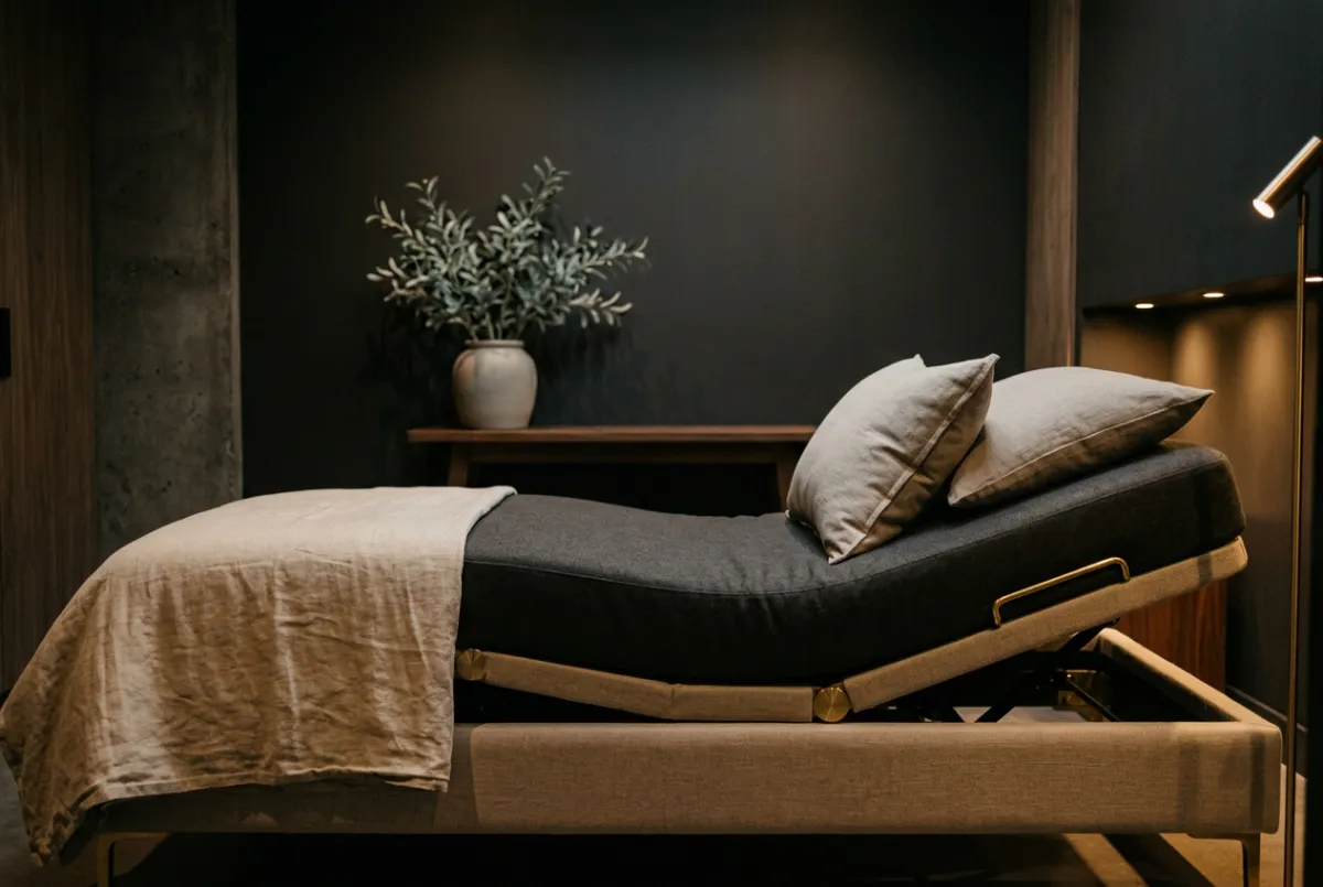 Vibroacoustic sound therapy bed in private sanctuary room