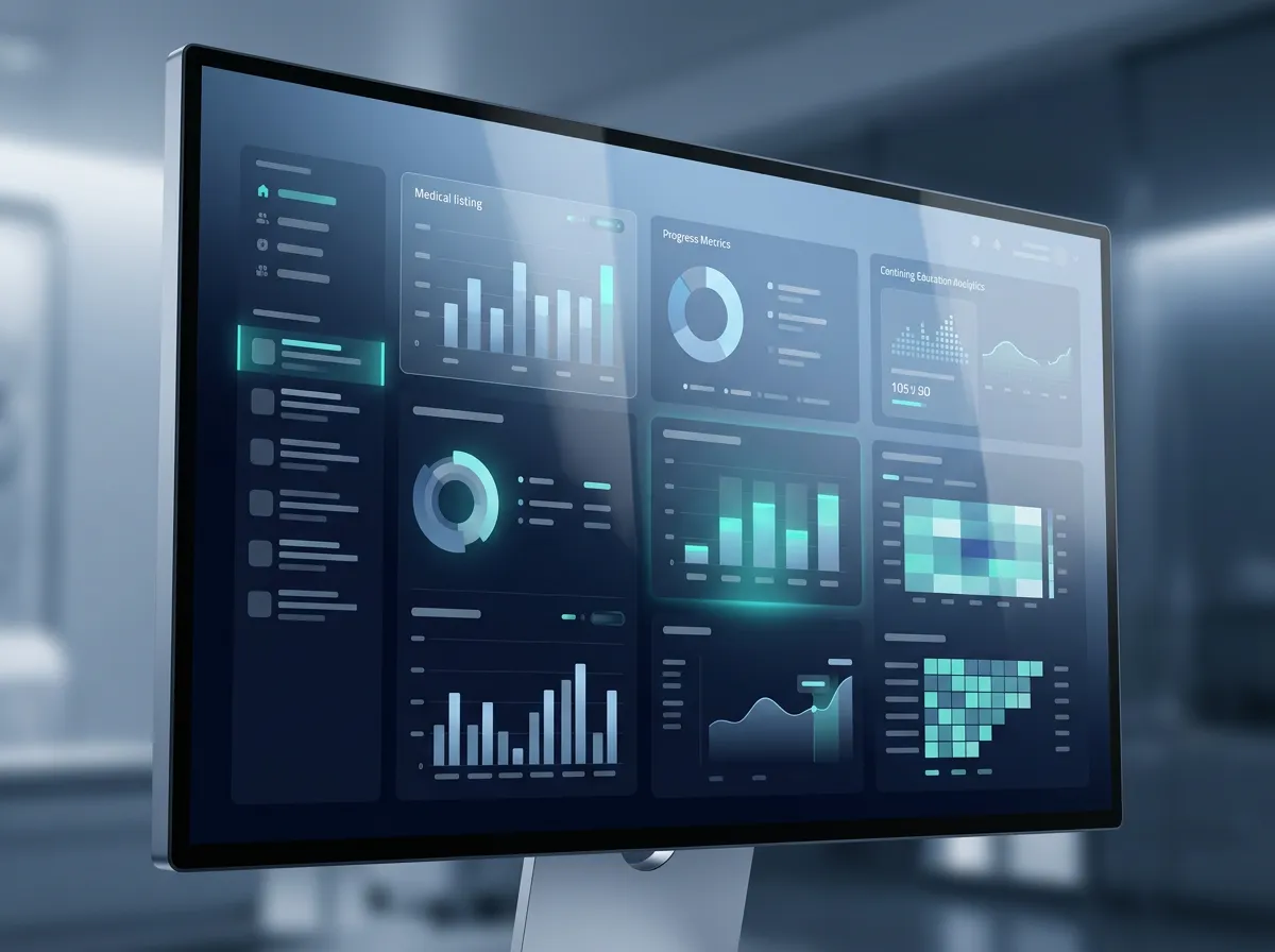 Interactive digital dashboard showcasing medical education courses and CME analytics