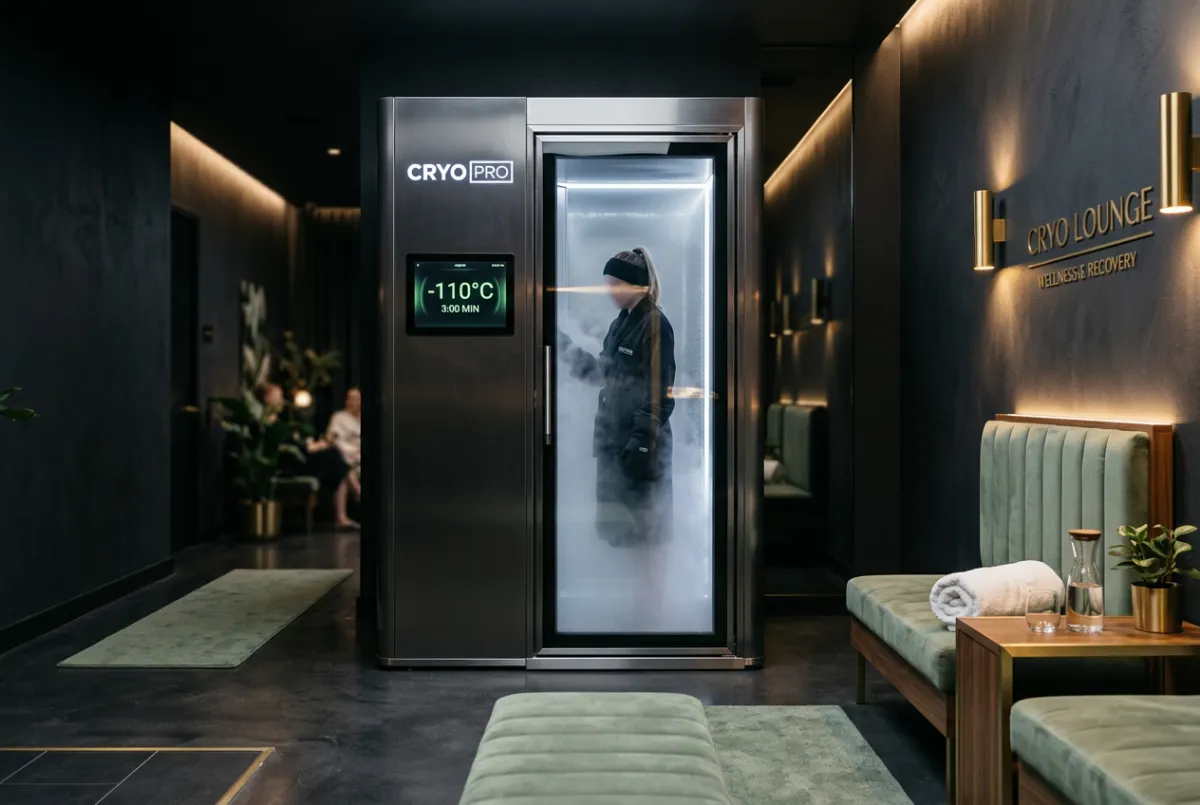 Electric whole body cryotherapy chamber in modern spa facility