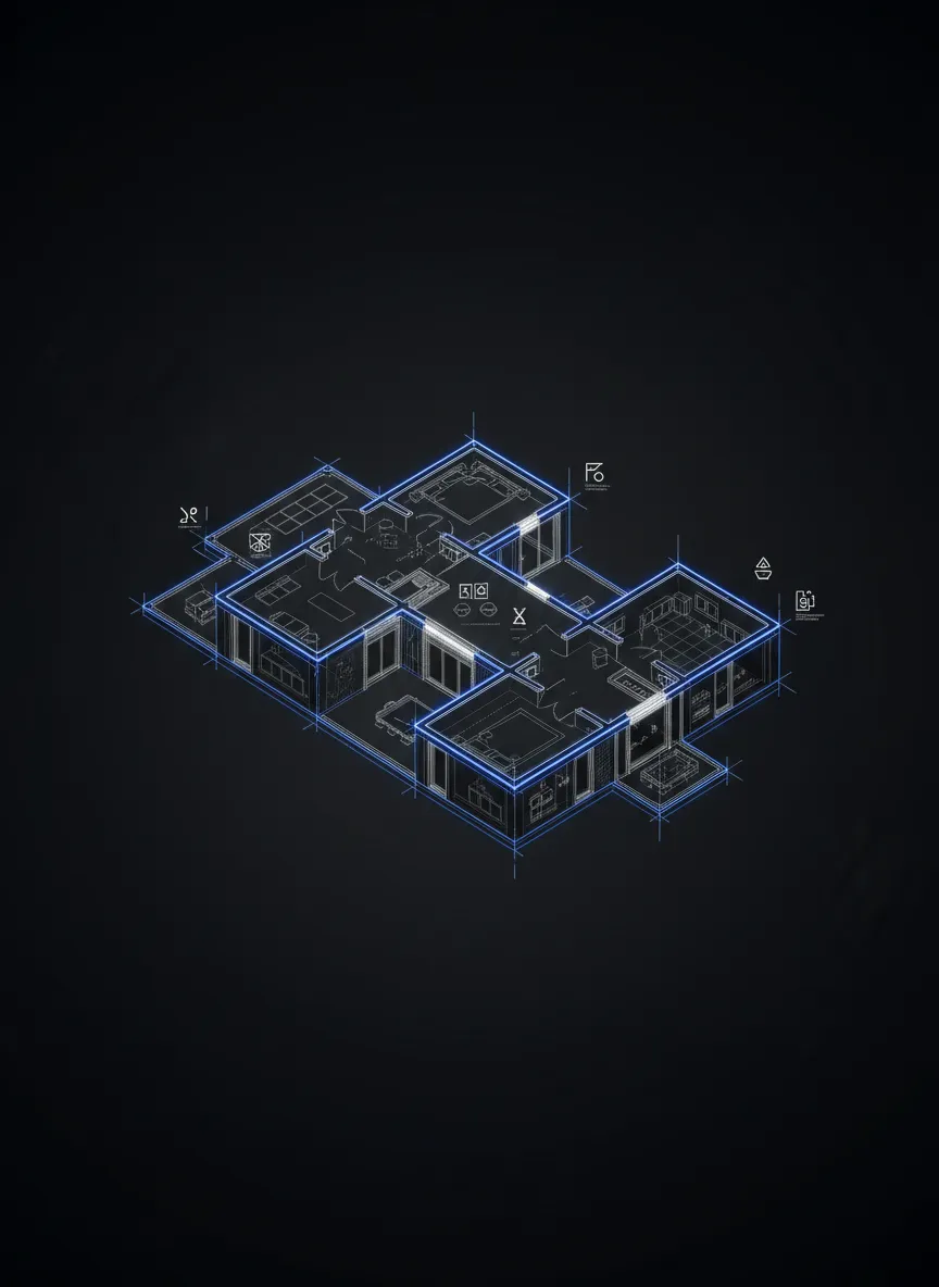Technical blueprint schematic of a premium modular home design