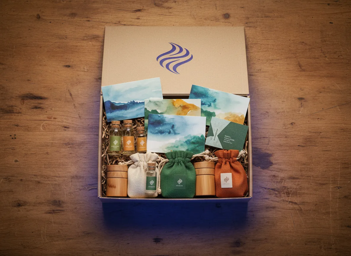 Open branded welcome box with local products