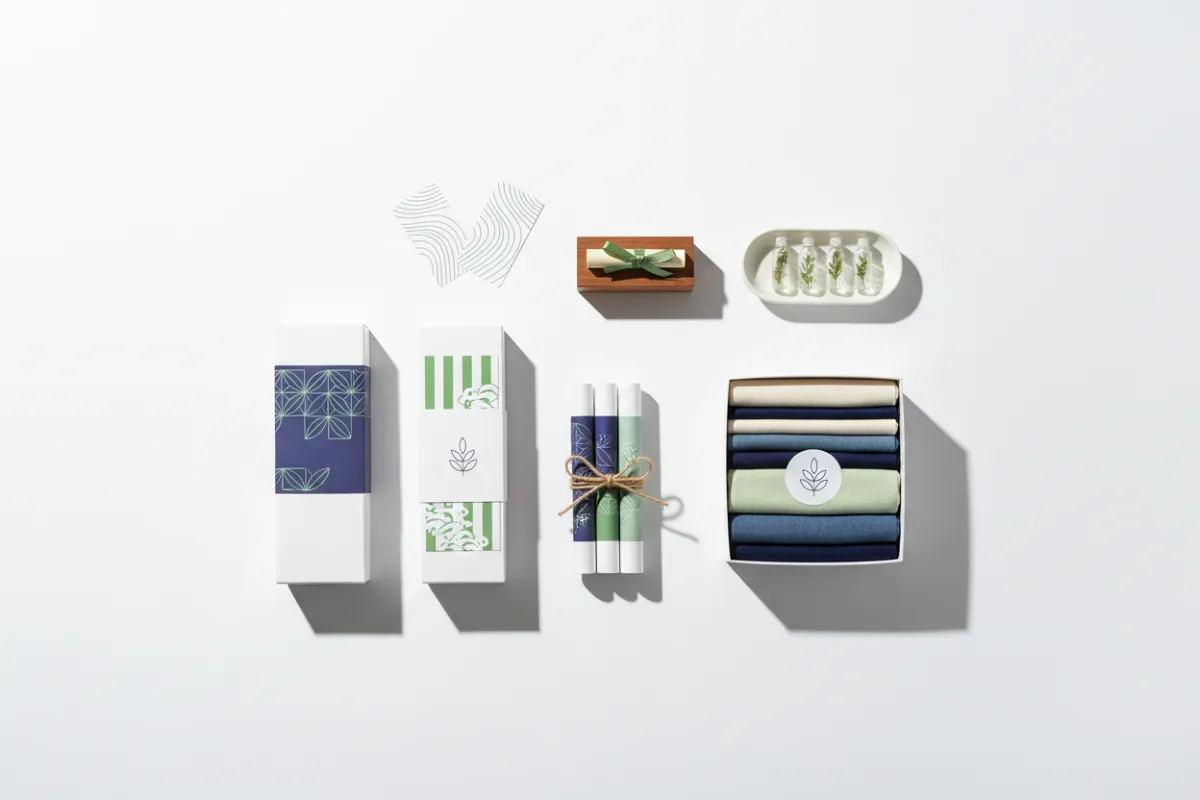 A composite arrangement of quality product samples ready for distribution in a Welcome Box