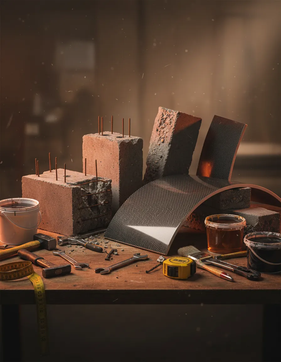 Workshop environment showing composite fabrication materials
