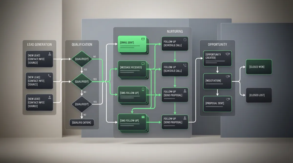 Automated CRM and marketing workflow interface