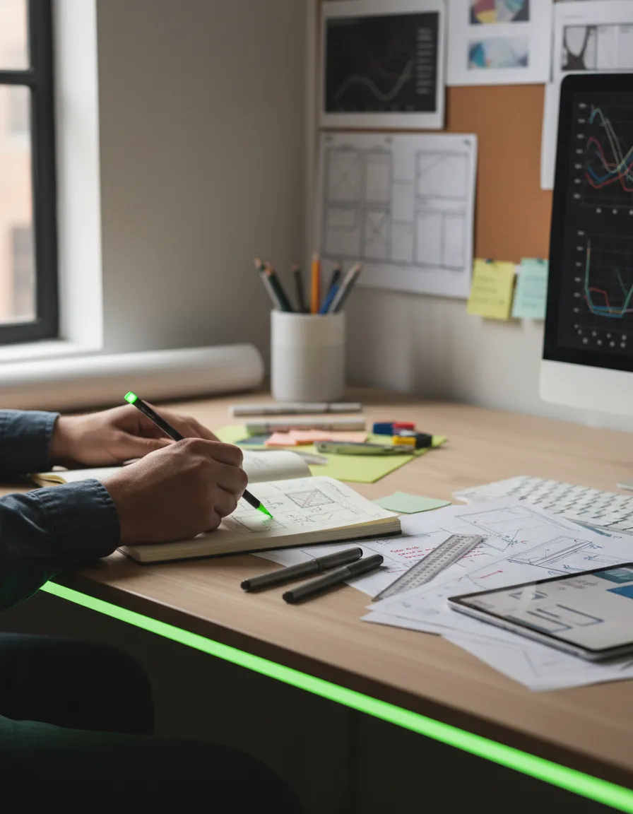 Designer workspace representing fast and reliable website turnaround times