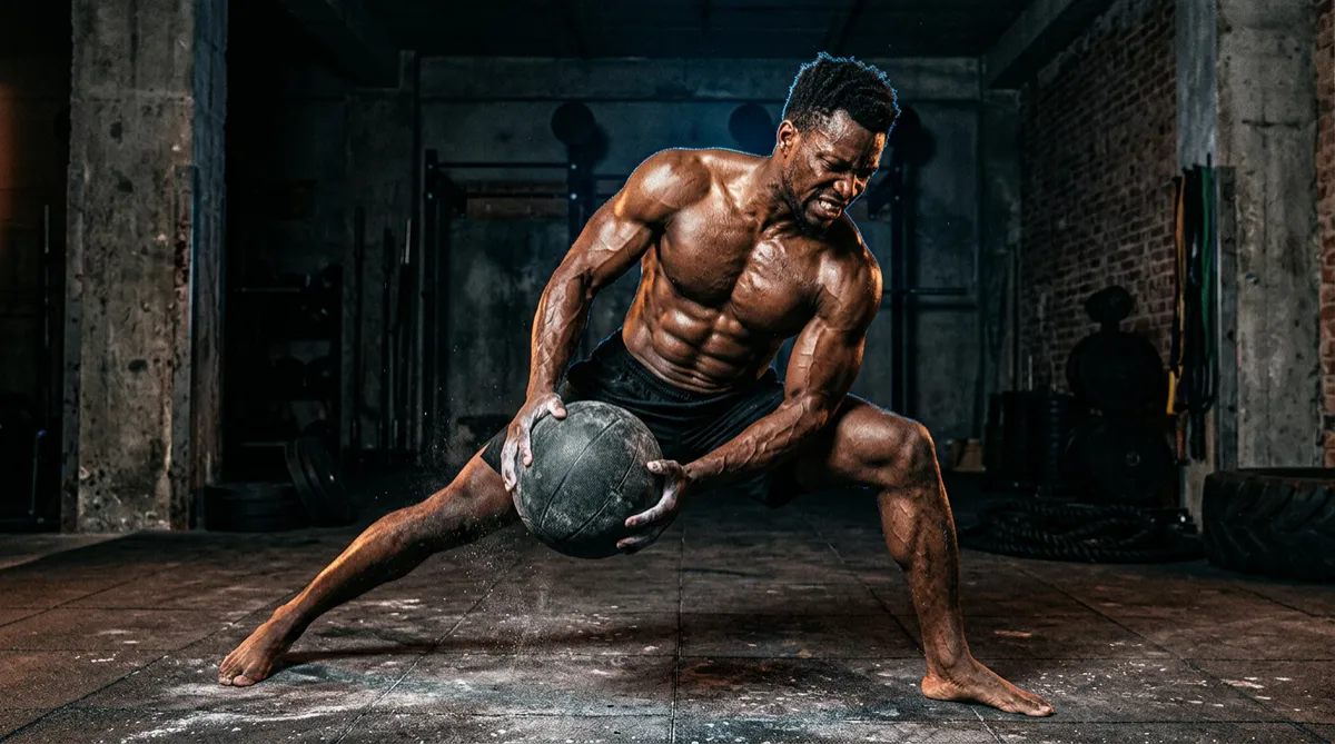 Athlete performing intense abdominal core training