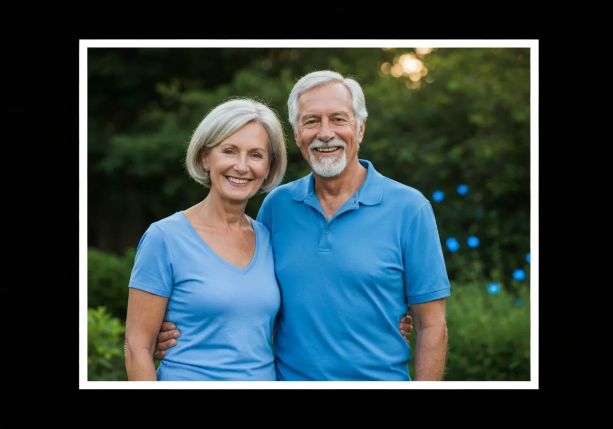 A senior couple smiling confidently outdoors, representing the peace of mind of having lifelong support.
