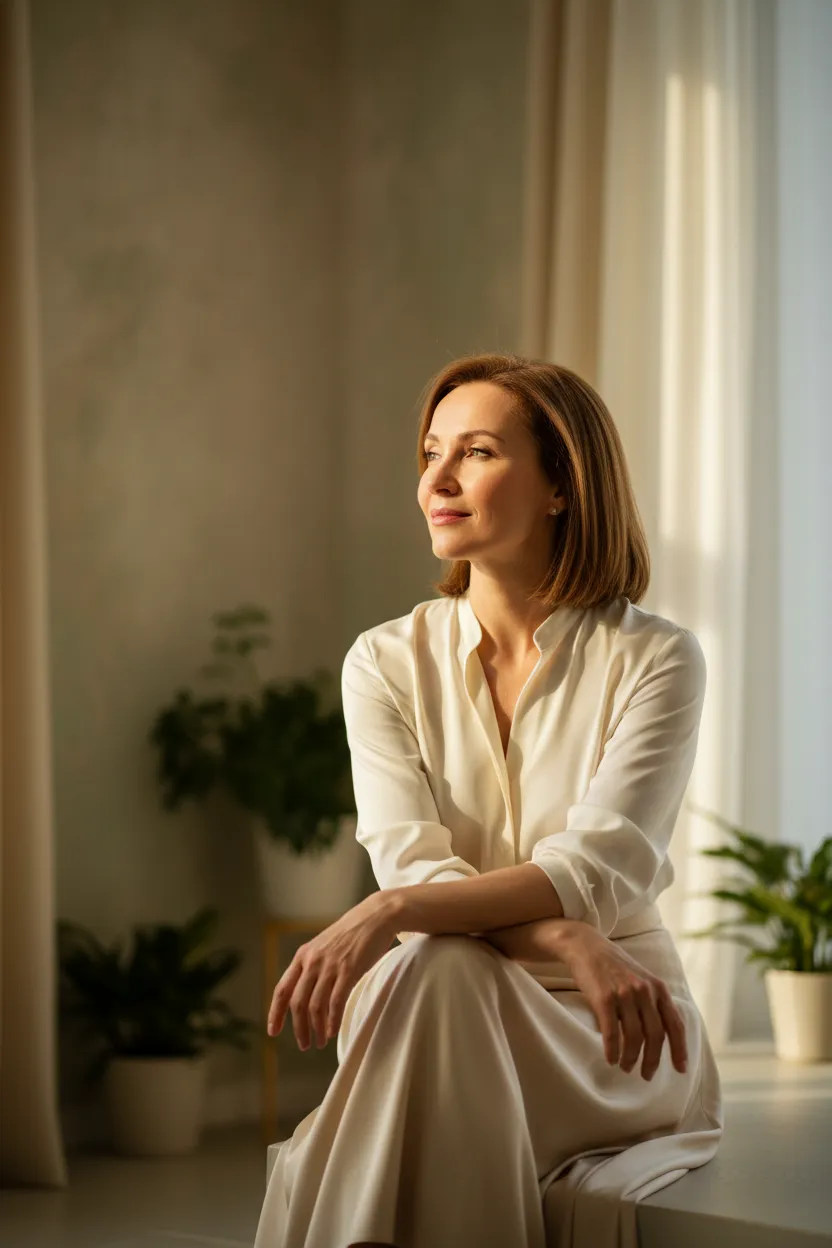 Elegant portrait depicting graceful longevity and natural skincare results