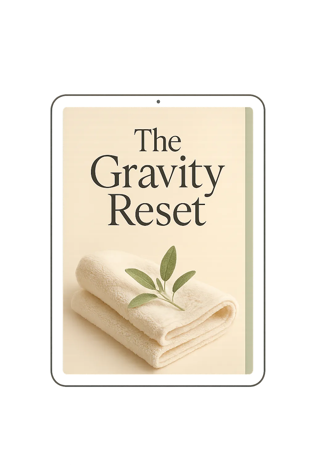 The Gravity Reset Guide displayed on a tablet in a luxury spa environment