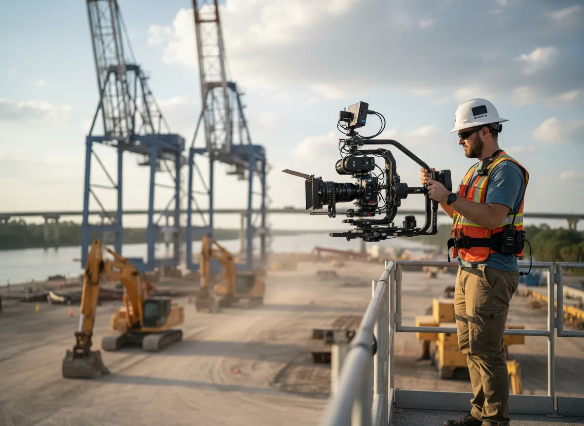 Video production setup at a Jacksonville industrial site