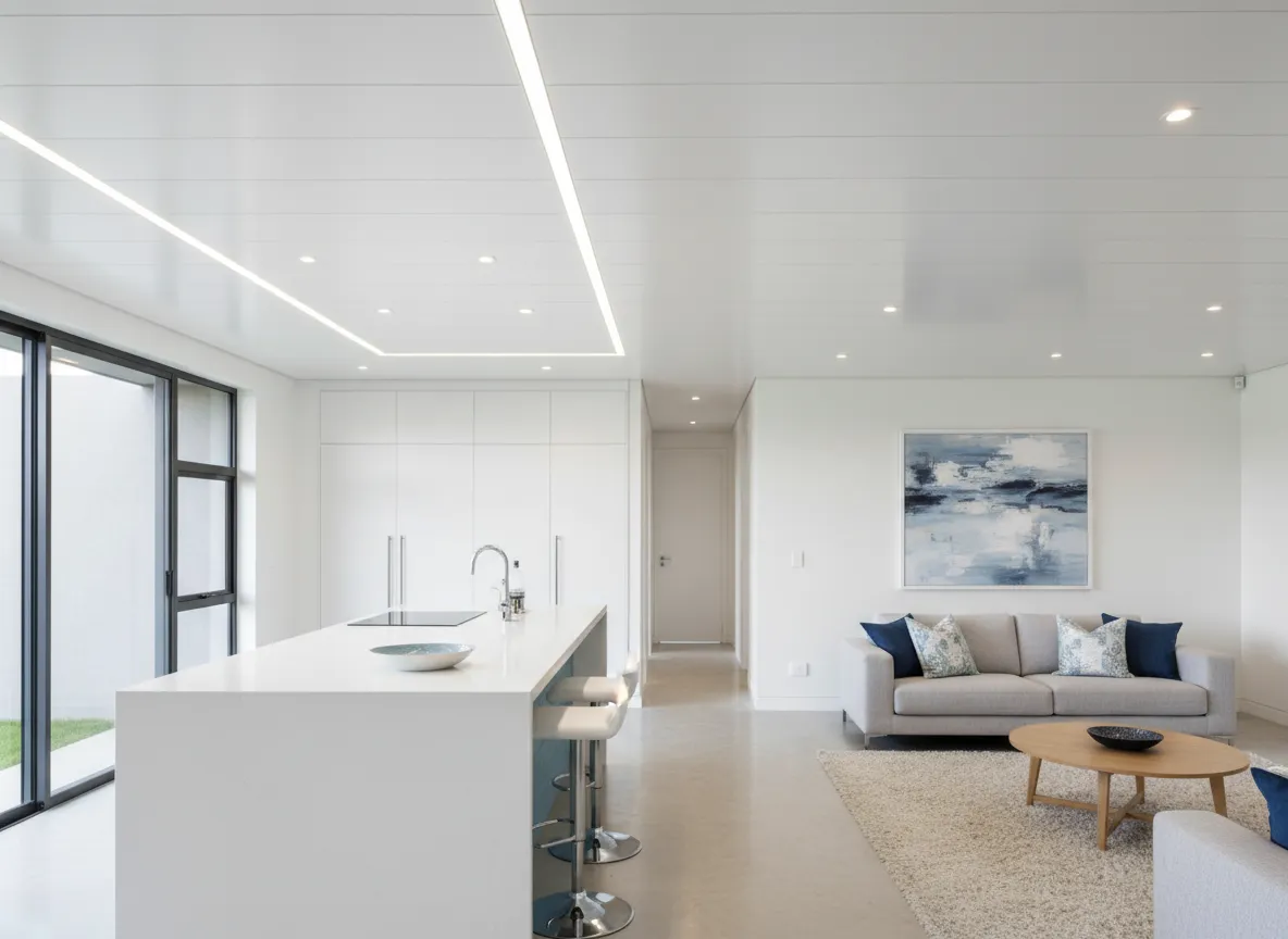 Modern home interior with PVC ceilings and wall panels