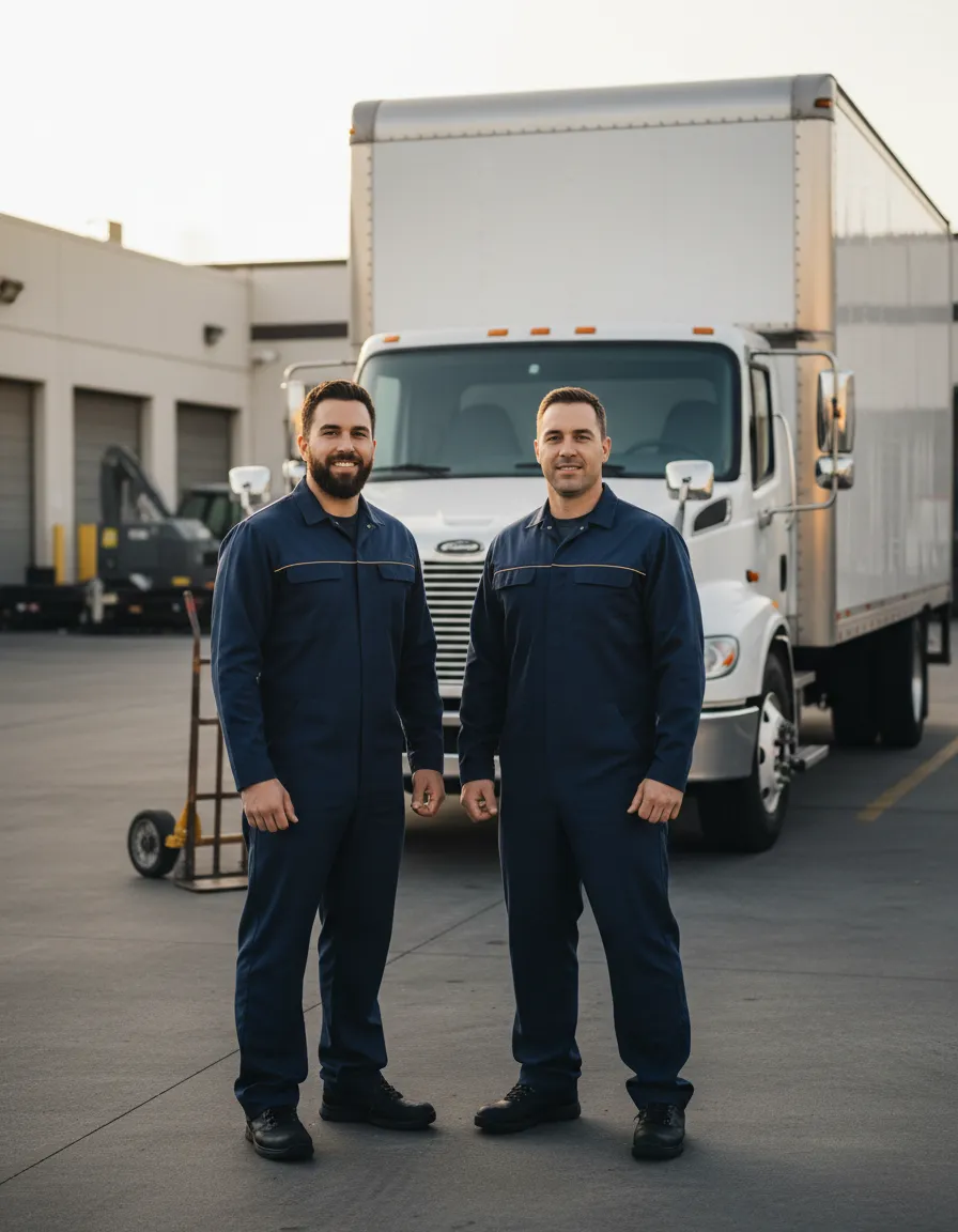 Raymond and Jeffrey Correira standing with a clean moving truck