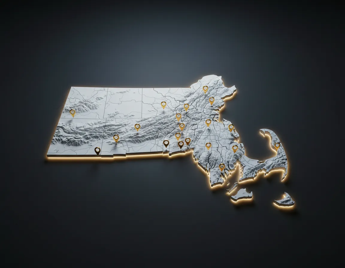 Map of Southern New England showing Correira Brothers service footprint across Rhode Island, Massachusetts, and Connecticut