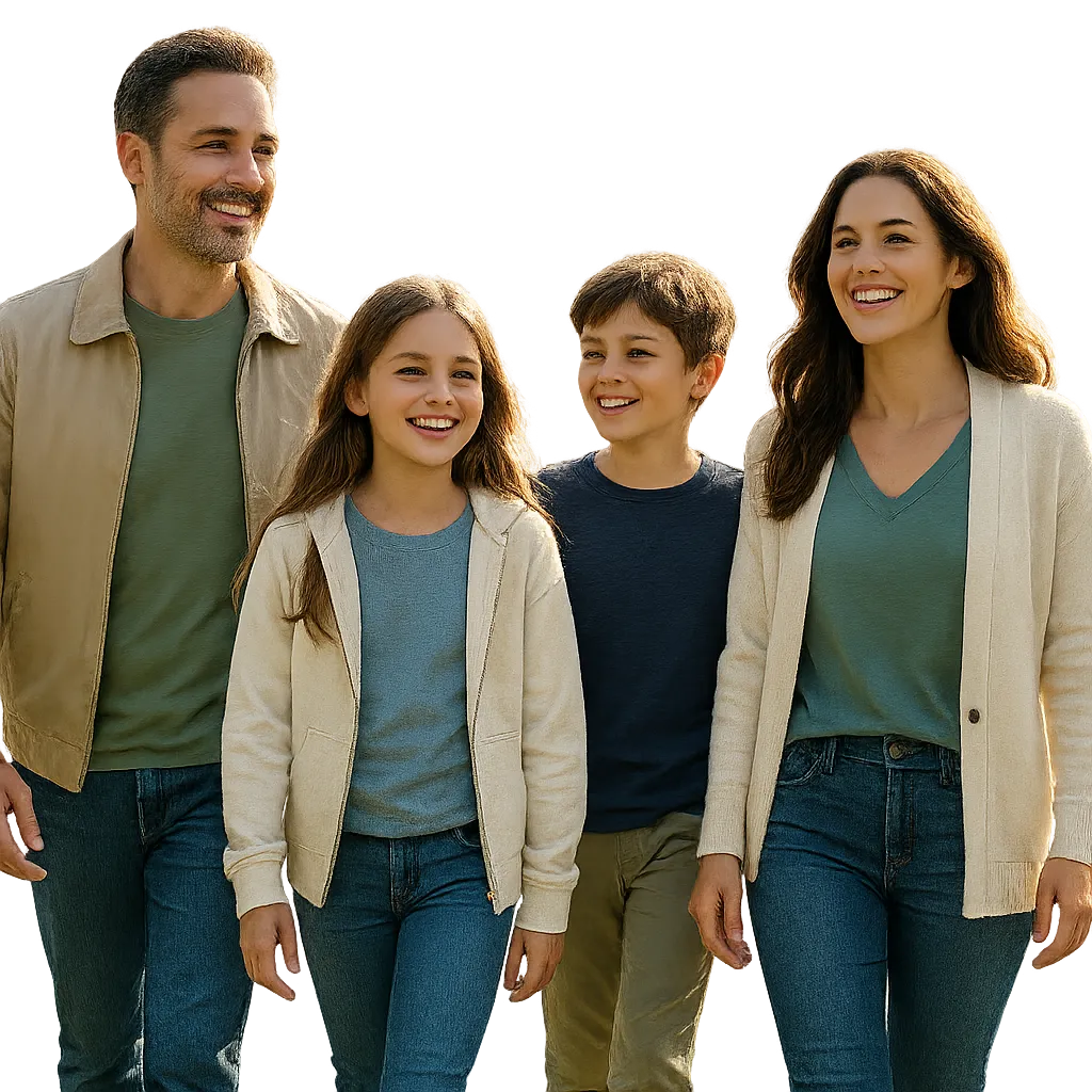 Famille heureuse et en bonne santé se sentant protégée