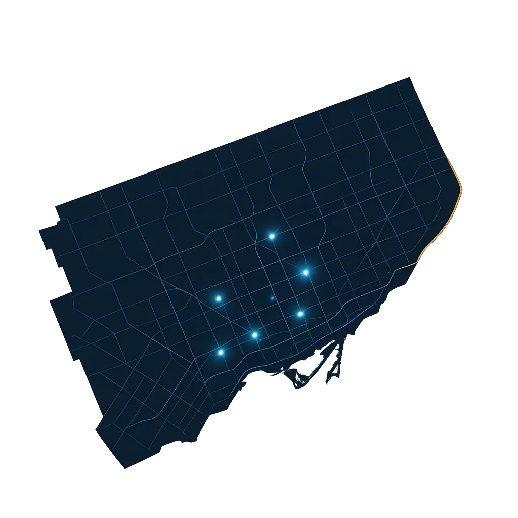 Stylized map of Greater Toronto Area showing industrial service coverage