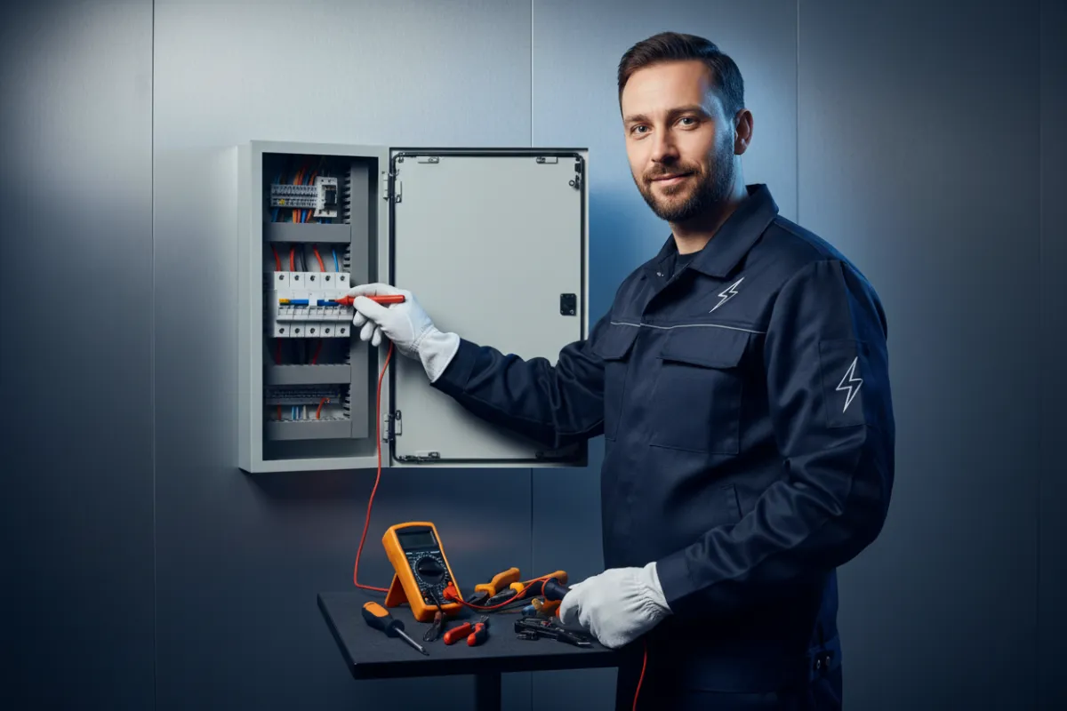 Electrician safely working on residential electrical panel