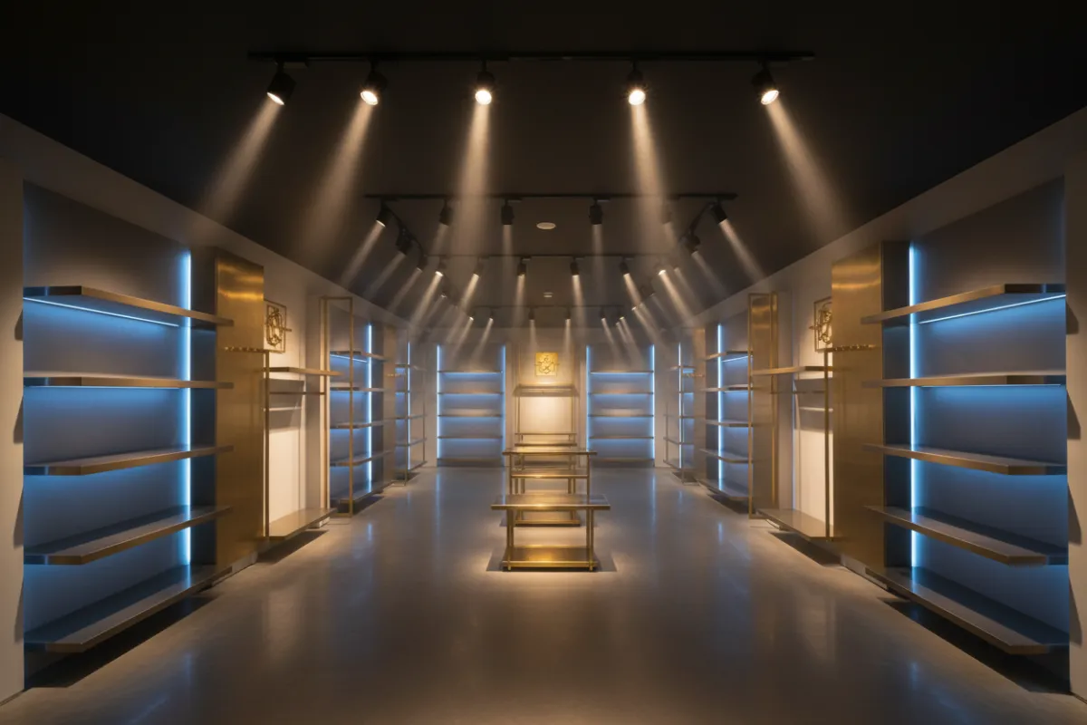 Bright retail interior commercial lighting installation