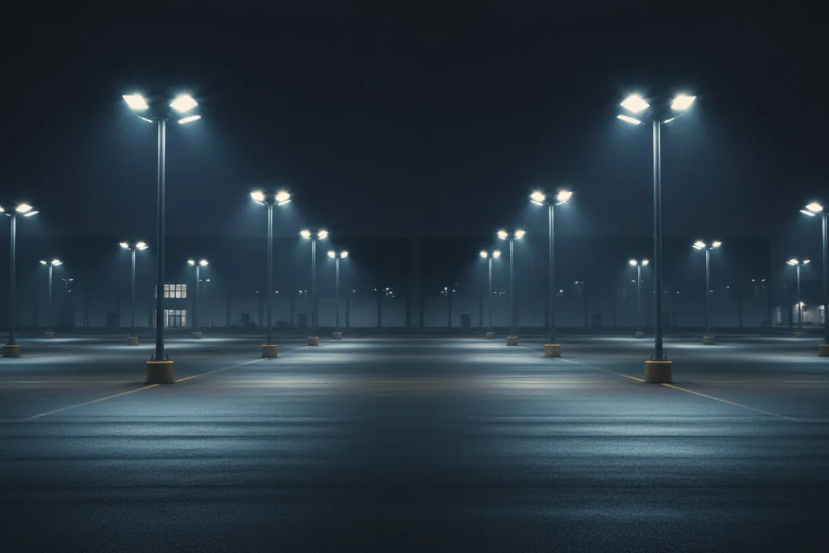 Secure parking lot lighting at night