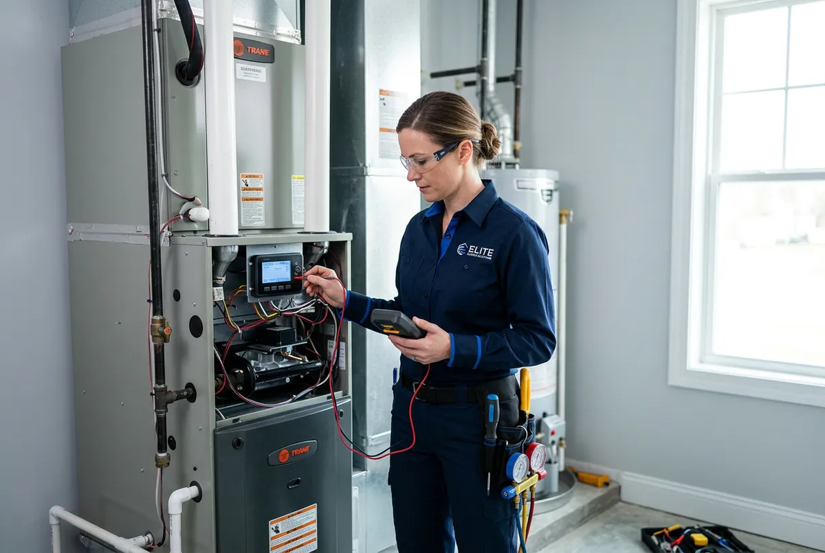 HVAC service technician inspecting climate control unit
