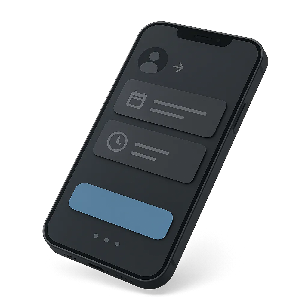 Cutout visual of a modern mobile interface showing Novara AI appointment booking flow in progress