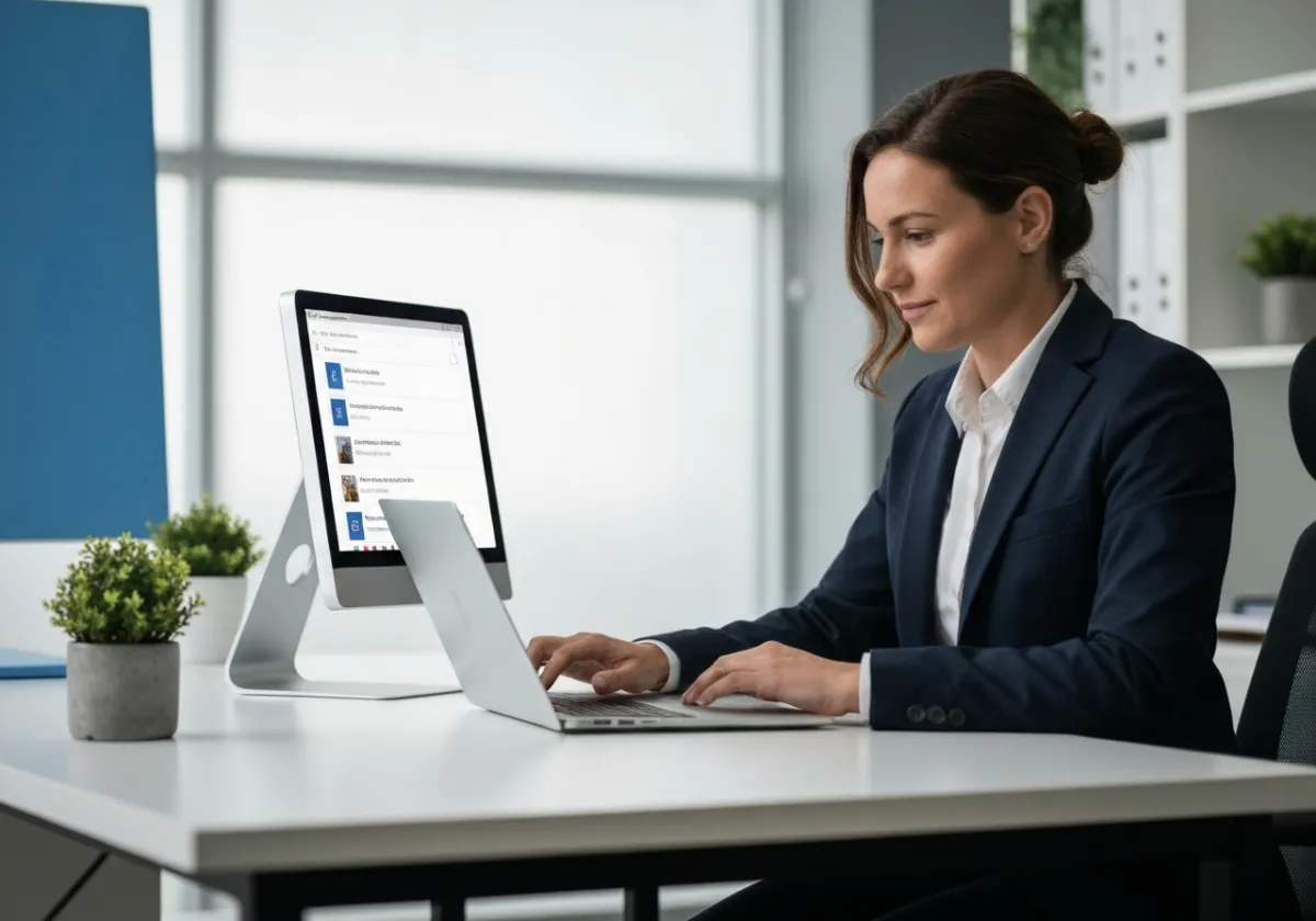 Asesor de viajes profesional utilizando un software CRM de manera organizada